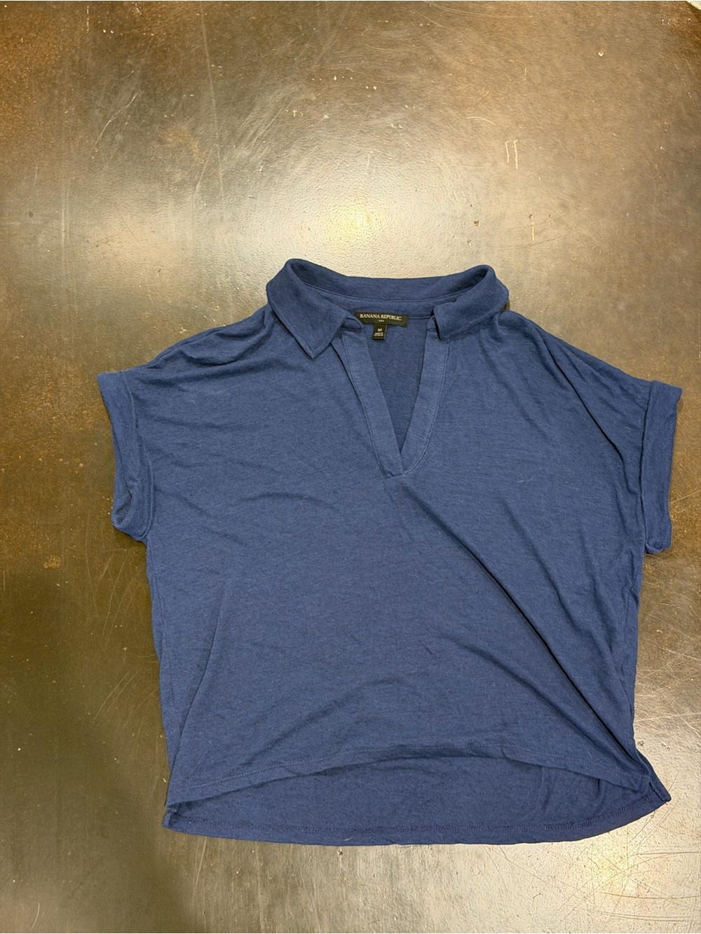 Banana Republic Navy Linen Blend Polo-Style Tee
